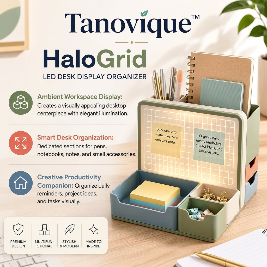 Tanovique™ HaloGrid LED Desk Display Organizer