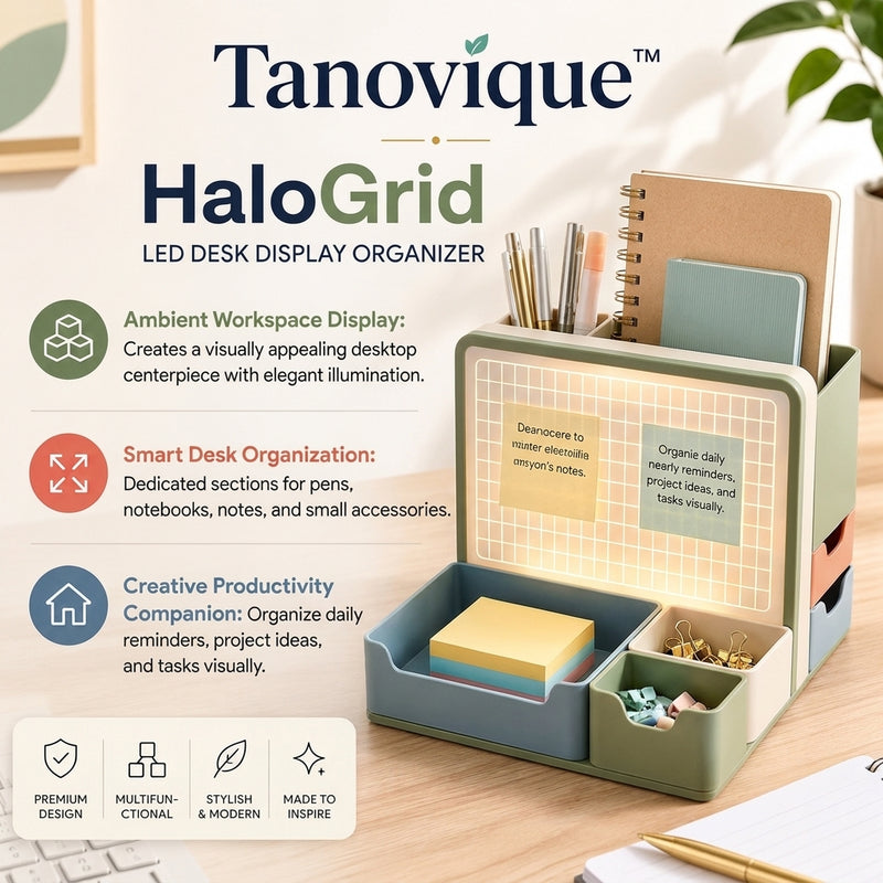 Tanovique™ HaloGrid LED Desk Display Organizer